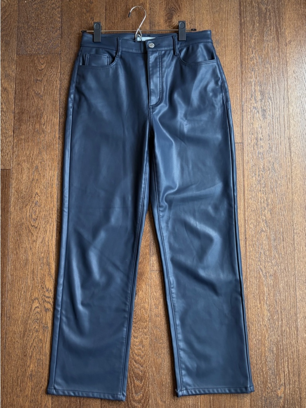 Loft Navy Leather Straight Leg Pants